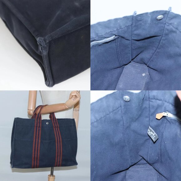 HERMES Fourre Tout GM Hand Bag Canvas Navy Silver Auth bs25688 - Picture 15 of 15